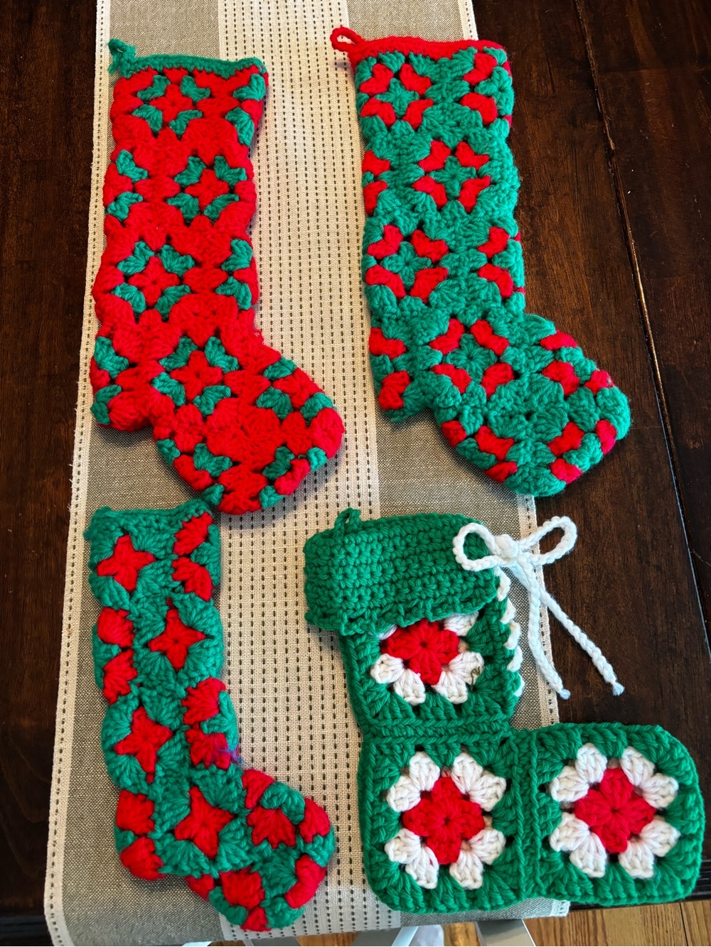 Vintage Christmas 🎄Handmade Crochet Christmas Stockings - Red & Green